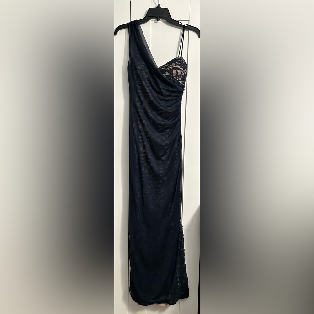 Navy Blue One Shoulder Dress